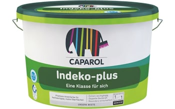 Caparol Indeko-plus (Индеко-Плюс): водно-дисперсионная интерьерная краска 2,5 л — База: 1 (белая) — Колеровка оплачивается дополнительно — Моющаяся: 1 класс влажного истирания — Блеск: глубоко матовая — Фасовка: 2,5 л