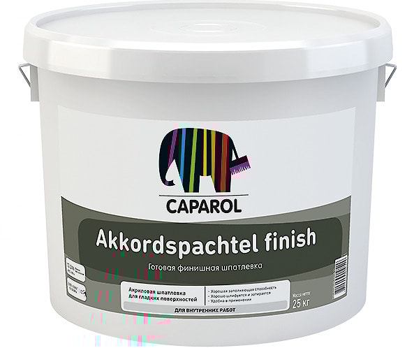Белая тонкая акриловая шпатлевка для интерьерных работ Caparol Akkordspachtel Finish. Объем: 25 кг.