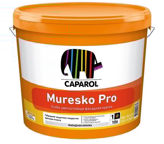 Caparol Muresko (Муреско): водно-дисперсионная фасадная силиконовая краска. База 1. Объем: 10 л.