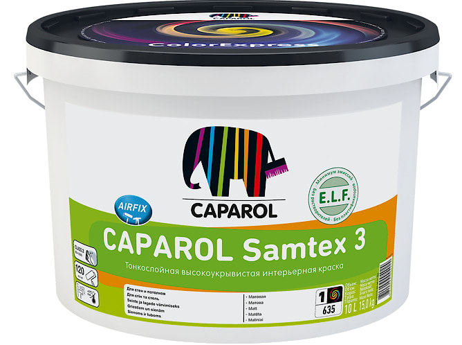 Водно-дисперсионная интерьерная краска Caparol Samtex 3 ELF. База 1. Объем: 1,25 л / 1,88 кг.