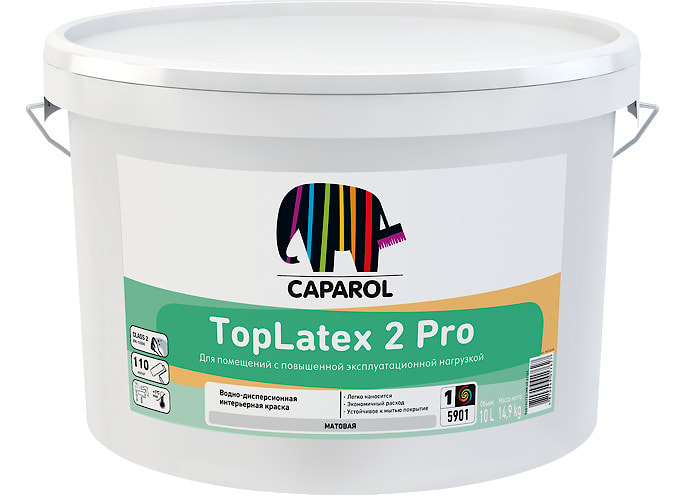 Caparol TopLatex 2 Pro (ТопЛатекс 2 Про): водно-дисперсионная латексная интерьерная краска 10 л   