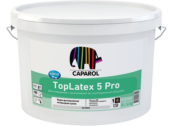 Caparol TopLatex 5 Pro (ТопЛатекс 5 Про): водно-дисперсионная латексная интерьерная краска, база 1, 10 л   